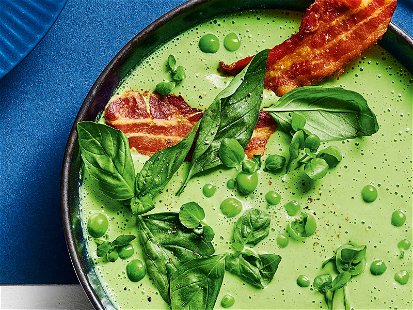 Pea Cream Soup with Cashews and Basil
