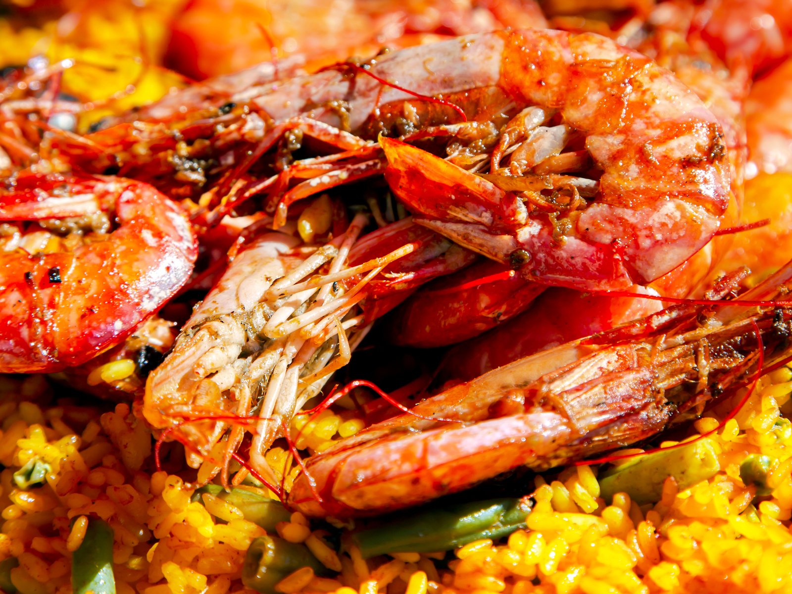 Paella with prawns and crab.