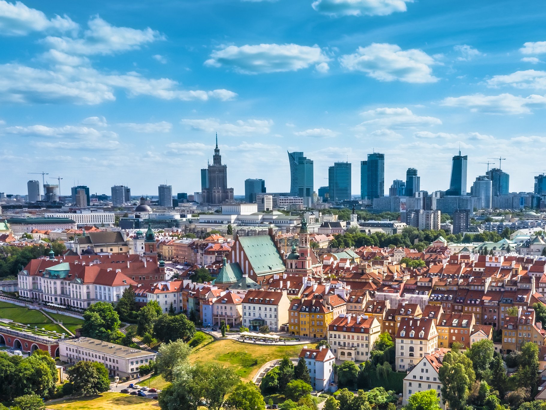 Aerial panorama of Warsaw, Poland