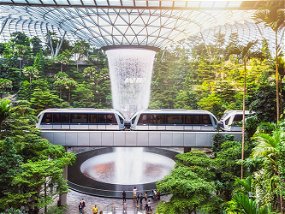 SINGAPORE-AUGUST 18, 2019: Jewel Changi Airport RAIN VORTEX, It's largest indoor waterfall for tourist or travellers attraction stopover destination inside Changi Airport in Singapore.