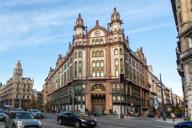 Facade of the Párisi Udvar Hotel in Budapest