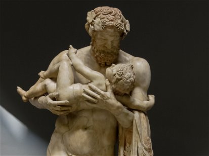 VATICAN, ROME, ITALY - APR 16, 2010: Silenus with The Child Dionysus Roman, Vatican Museum, Europe