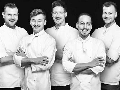 Die Finalisten des «Goldener Koch»: Janic Mühlemann, Shaun Rollier, Mario Garcia, Daniele Angelosanto und Robin Höfer.