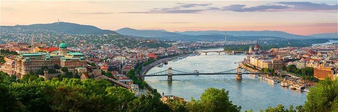 Panoramic view of Budapest, Hungary.