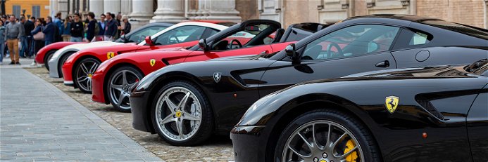 Ferraris lined up at the "Cavallino Classic Modena 2023".
