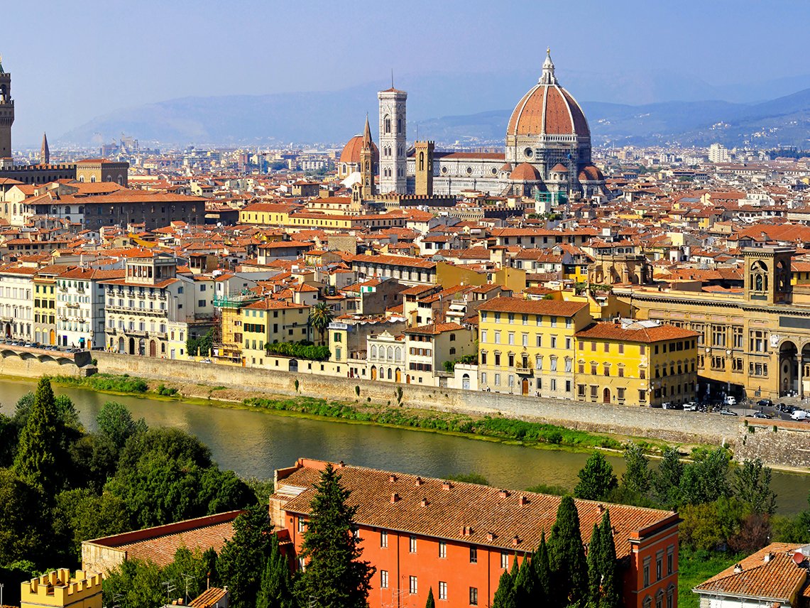 Florence Italy at sunny day cityscape aerial panorama