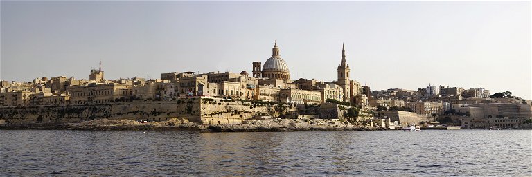 Panoramic view of Valletta and St. John Co-Cathedral's dome, Malta