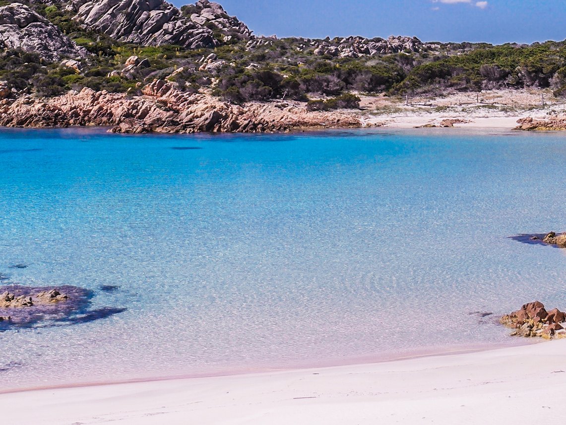 Pink beach in Budelli island, Archipelago of La Maddalena in Sardinia, Italy