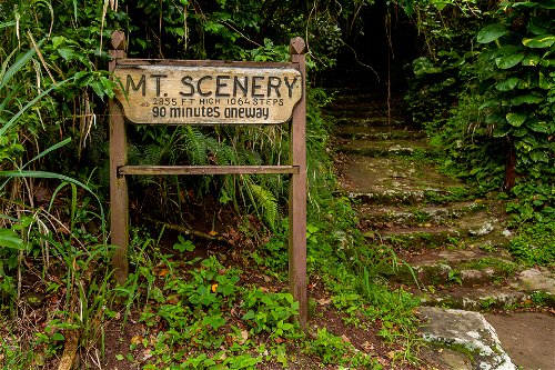 oint of starting of the hiking trail to Mount Mt. Scenery on the island of Saba in the Caribbean.