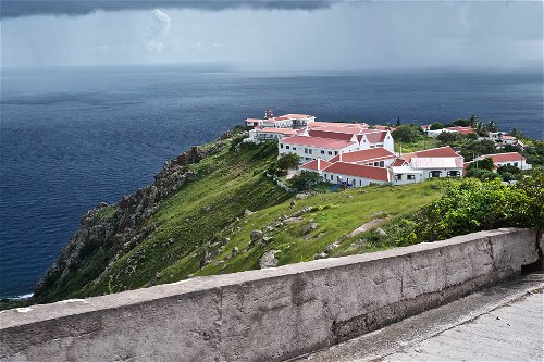 Red roofed houses on the island of Saba.