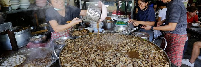 This large wok with the legendary beef noodle soup has been fired for almost half a century.  