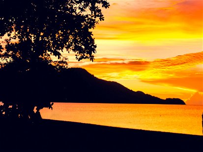 Pura Vida. Sunset in Coco beach, Guanacaste, Costa Rica, Central America. Travel Concept