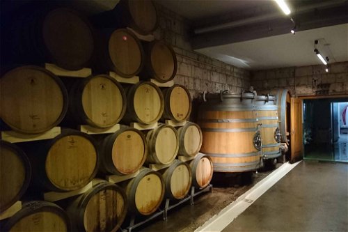 Der Keller des Weinguts Pircher. Hier reifen unter anderem die beliebten Pinot-Noir-Gewächse des Betriebs. 