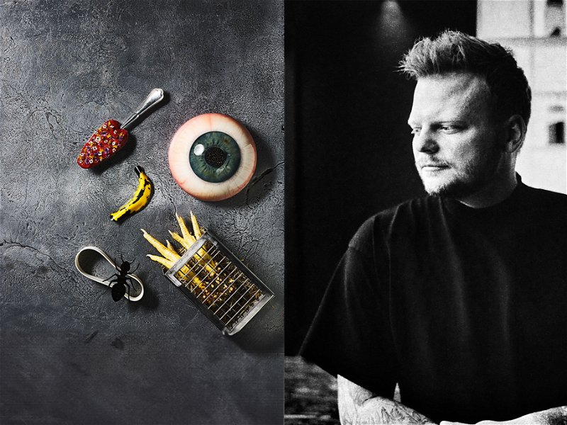 Rasmus Munk describes his creations not as dishes, but as "impressions": they certainly make an impression. With the "Tongue Kiss" (top left), for example, guests can lick the topping directly from a deceptively real silicone tongue.