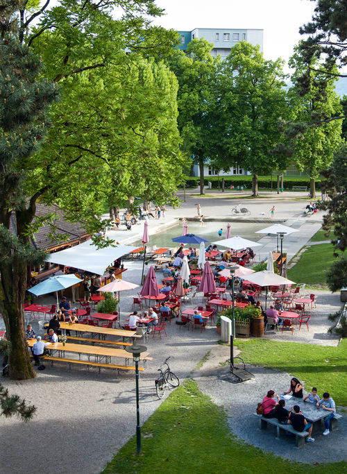 Bei schönem Wetter trifft man auf der Josefswiese Leute aller Bevölkerungsschichten der Stadt beim Sonnenbad an.