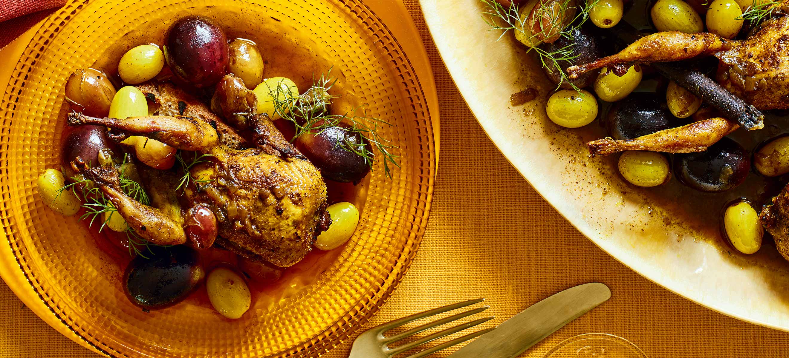 Gebratene Wachteln mit Ras el Hanout und dreierlei Trauben - Falstaff