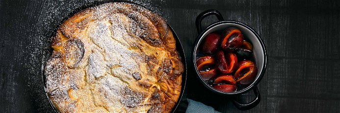 Buttermilk Pancakes with Stewed Plums