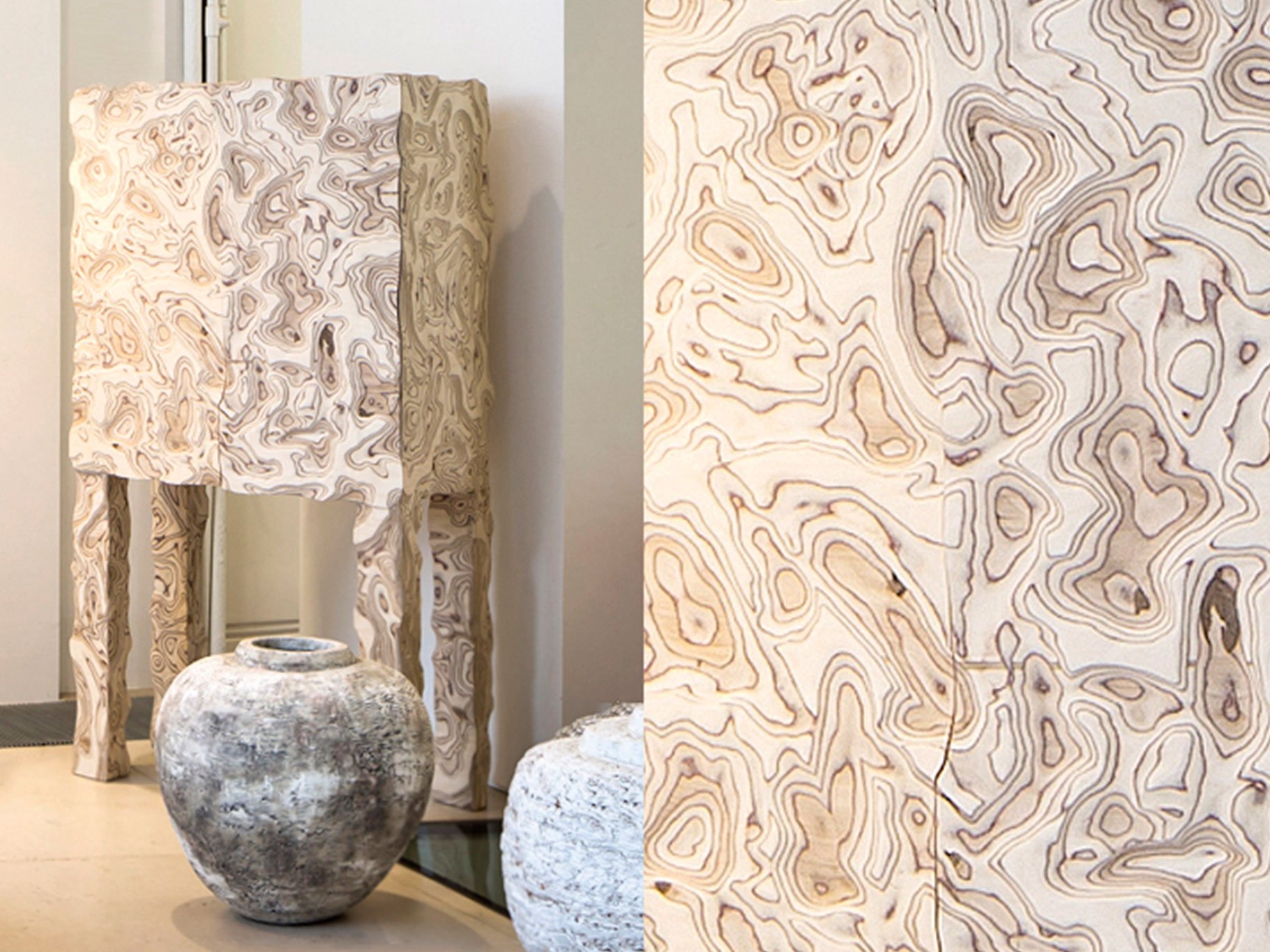 Das »Camouflage Cabinet« aus Birkenholz überzeugt optisch mit organischer Dynamik. mintshop.co.uk