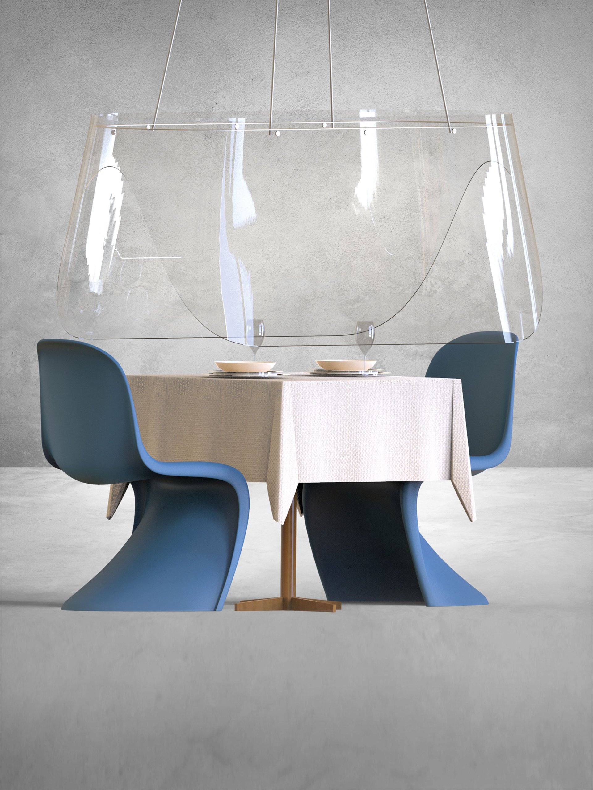 Cloche 2.0: Überdimensionale Lampenschirme mit dem Namen Plex’Eat sind für den französischen Designer Christophe Gernigon die Antwort auf Social Distancing im Restaurant.