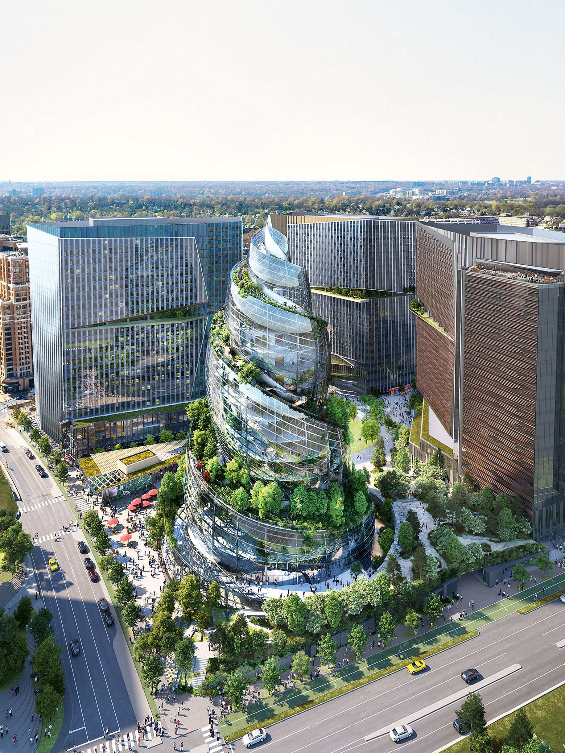 In der Spirale: Amazon plant einen spektakulären neuen Bau in Virginia. The Helix soll ein riesiges Bürogebäude werden. Braucht man das nach Corona? nbbj.com