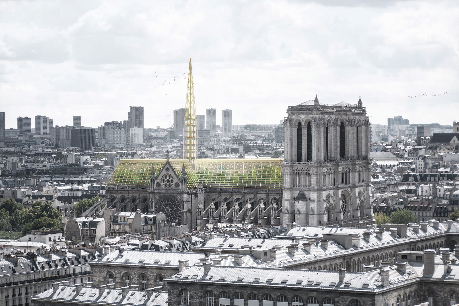 Grüne Visionen: Ein Gewächshaus als Dach der berühmten Kathedrale Notre-Dame in Paris? Warum nicht! archello.com