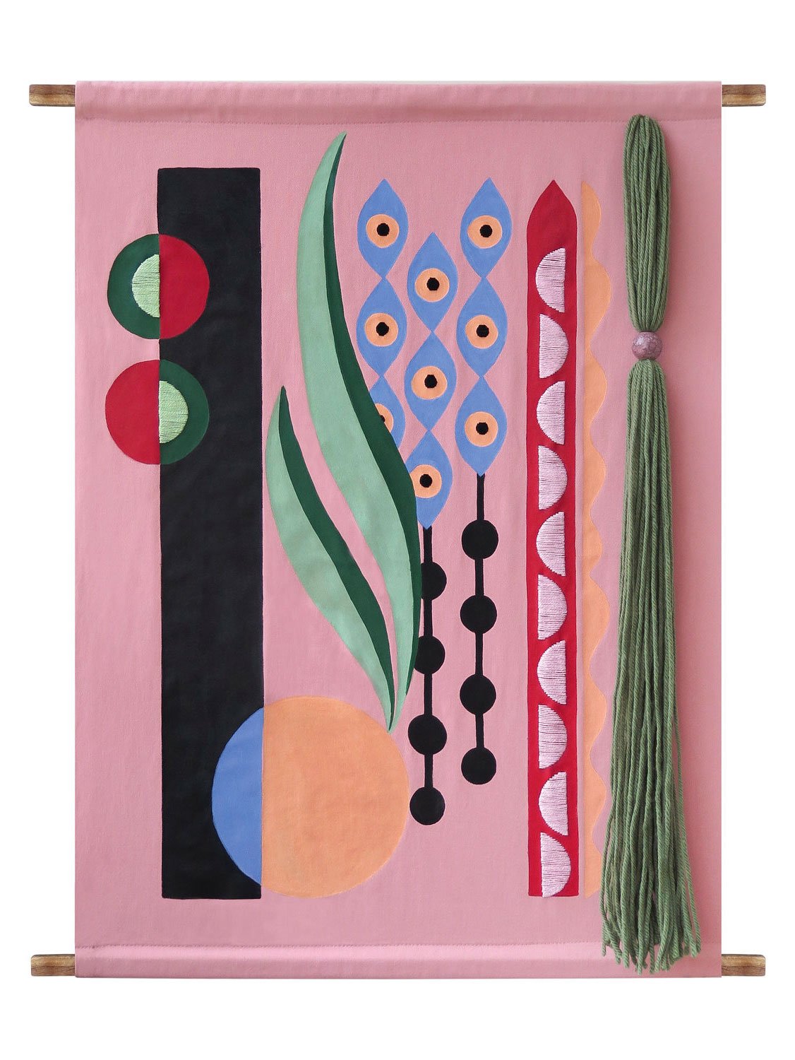 Ein Klecks Farbe Naia Ceschin kreierte für Bossa die handbemalte und mit Wollapplikationen ausgestattete »Brazilian Contemporary Tapestry«.