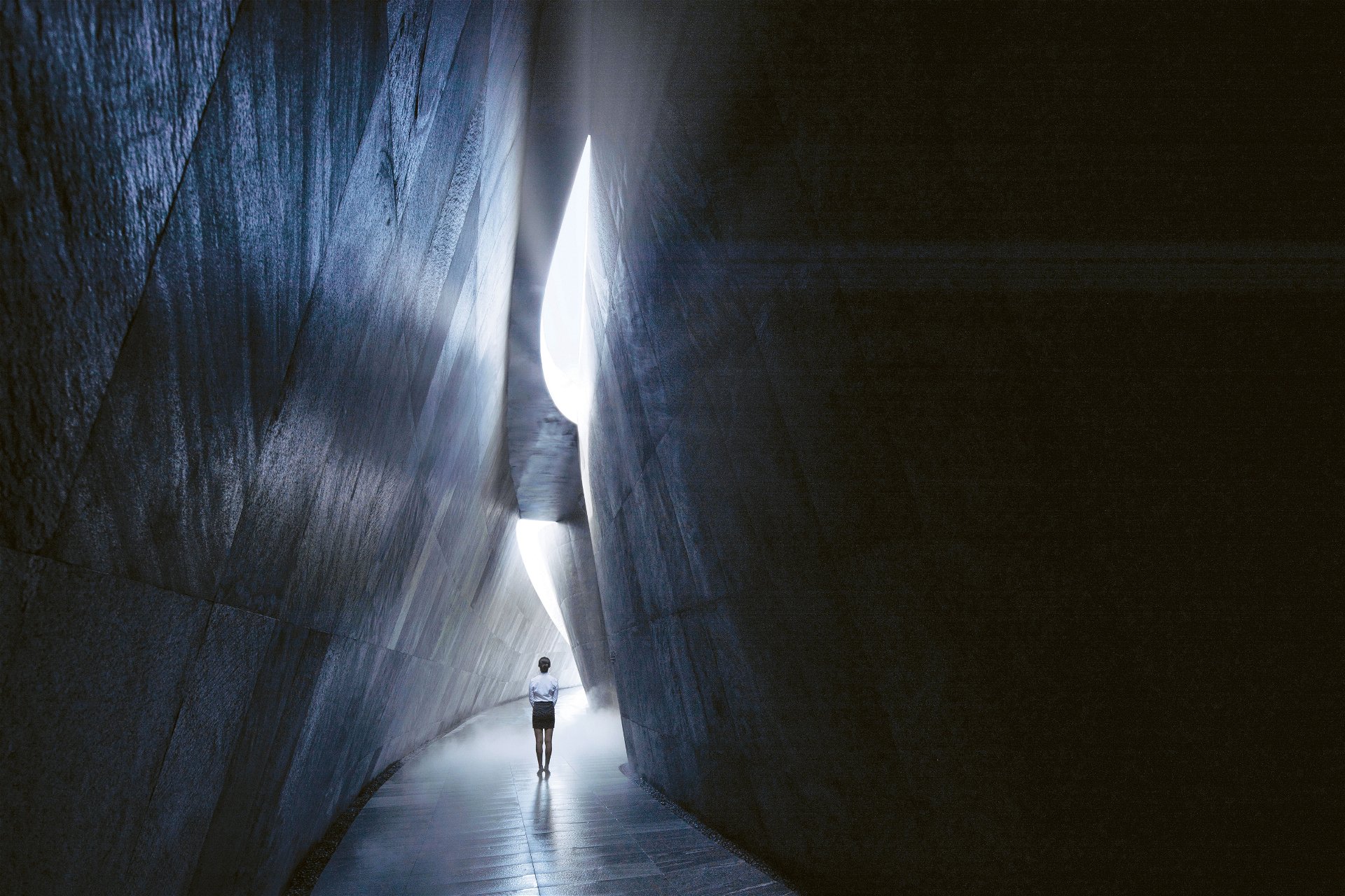 Schatten und Licht: Der dramatische Canyon des Lichts in Meishan von WISTO inszeniert einen Eingang als existenzielles Erlebnis.
