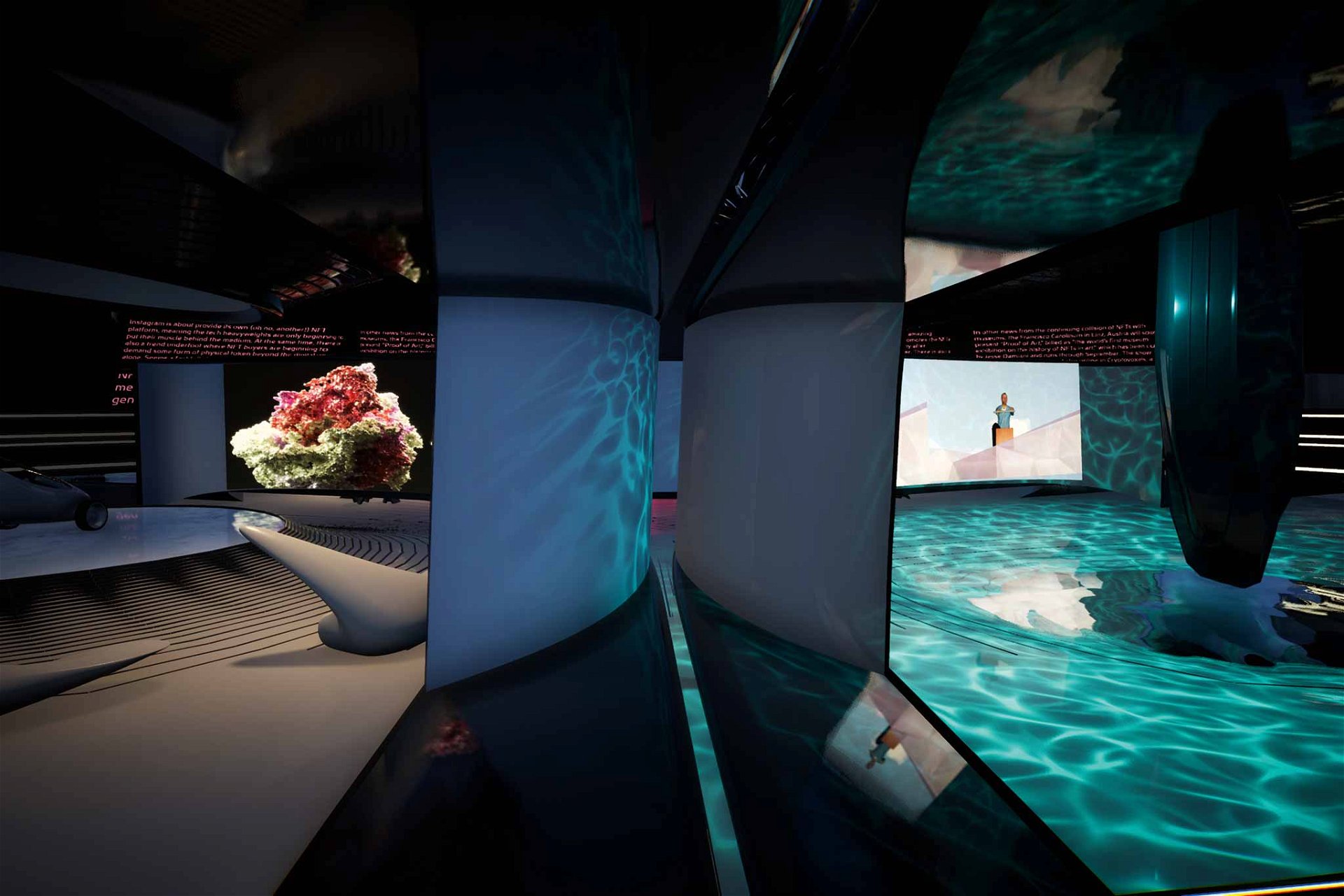 Showroom für Brillenträger Die virtuelle Galerie »NFTism« wurde von Zaha Hadid Architects in Kooperation mit dem Medienkünstler Kenny Schachter entwickelt. zaha-hadid.com