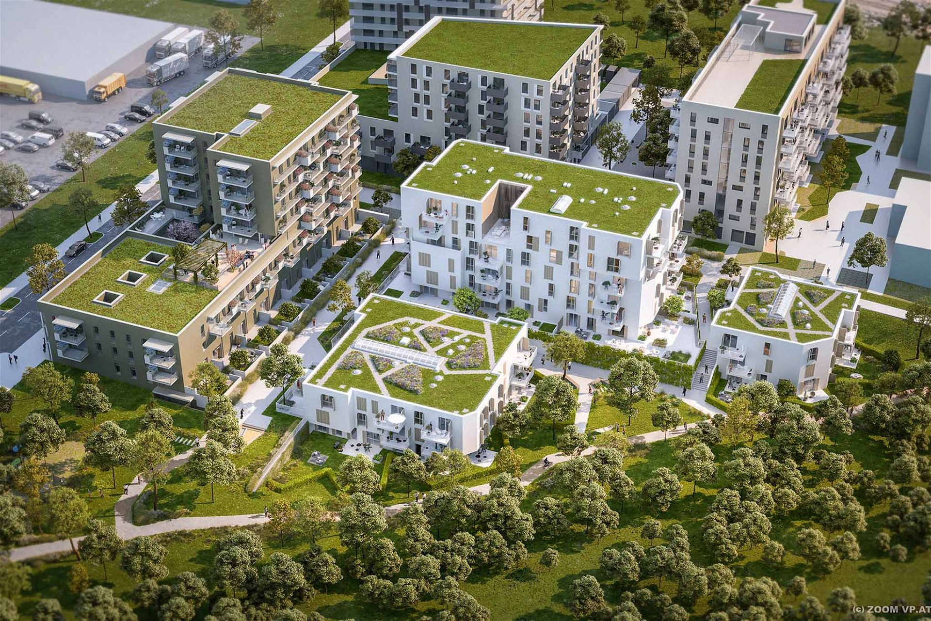 Siemensäcker, Wien 21 Das Gesamtprojekt ist Resultat des 2014 ausgeschriebenen EUROPAN-12-Wettbewerbs. Die slowakischen SLLA Architects haben vorgeschlagen, das 8,5 Hektar große Gebiet, auf dem sich einst bewirtschaftete Ackerflächen sowie die Kfz-Werkstätten von Siemens befunden hatten, mit rund 1.200 Wohnungen zu bebauen und das gesamte Gebiet zu einem öffentlichen Park zu verweben. Entwickelt wird »Am Park« als Kooperationsprojekt von ARE, EGW, Schwarzatal und Sozialbau. ampark.wien, slla.net, are.at, egw.at, schwarzatal.at, sozialbau.at