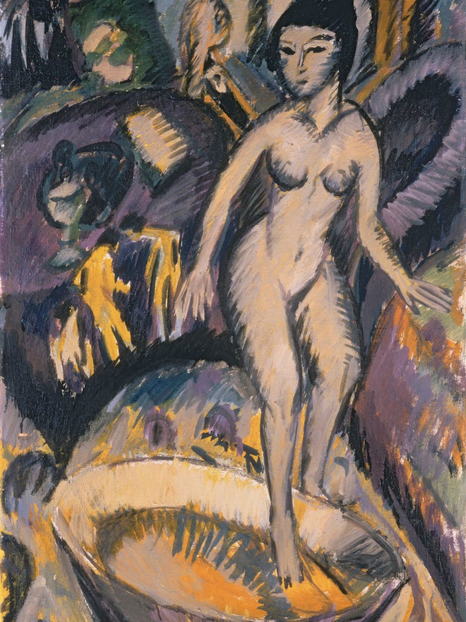 Ernst Ludwig Kirchner, recto: Weiblicher Akt mit Badezauber, 1912