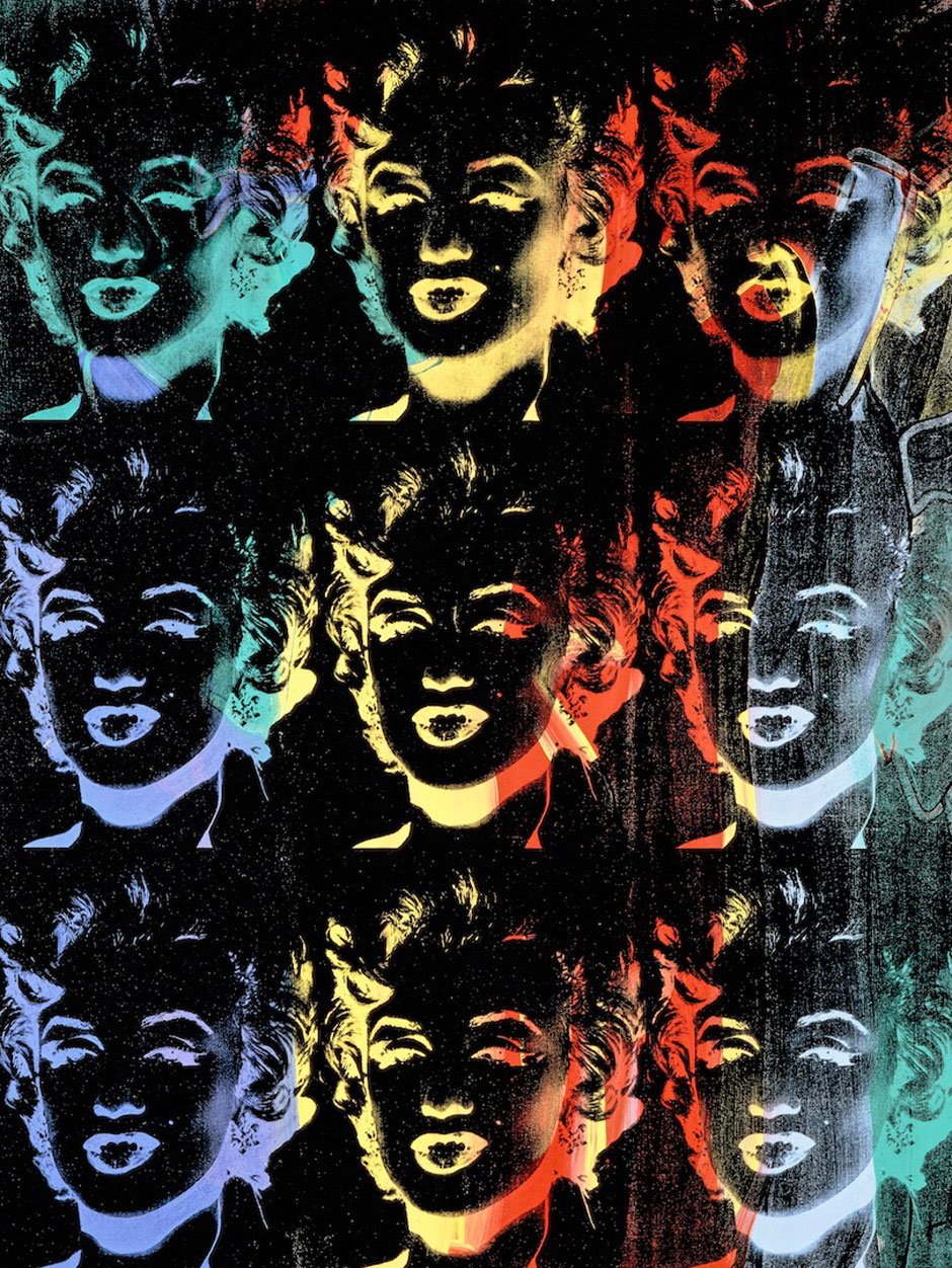 Andy Warhol, Nine Multicolored Marilyns (Reversal Series), 1979-1986