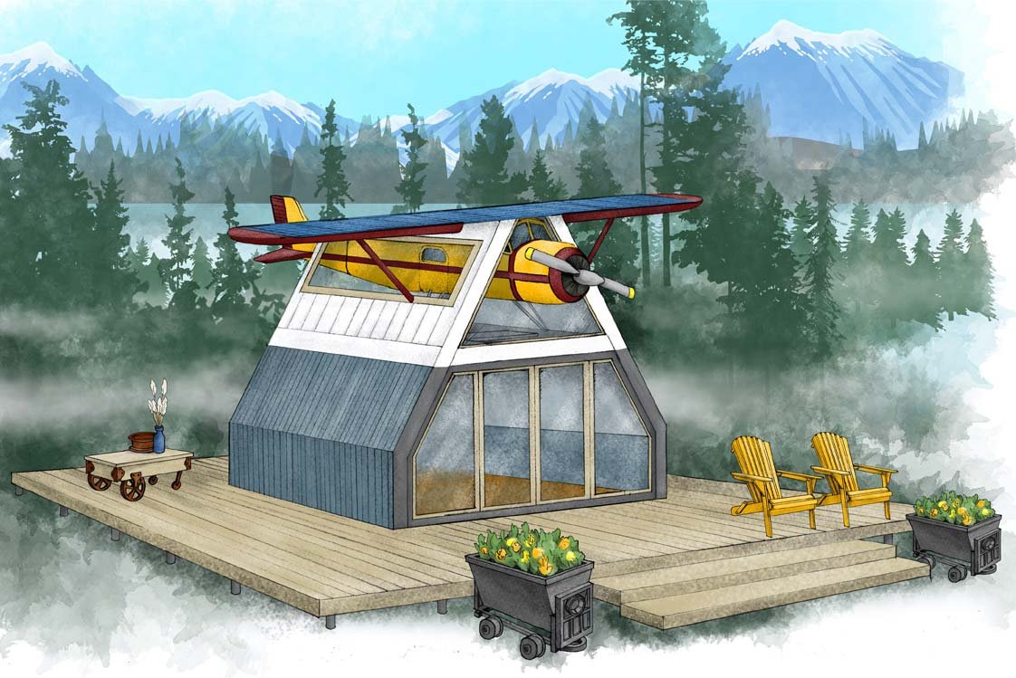 In einer Geisterstadt in Alaska soll dieses Bushplane-Haus entstehen. Eingereicht von Lisa B. aus den USA.
