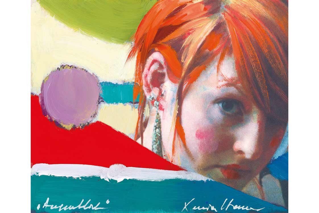Xenia Hausner (Wien 1951 geb.) »Augenblick«, betitelt, signiert Xenia Hausner, mit Acryl überarbeiteter Pigmentdruck auf Papier, auf Pressplatte, 23,8 x 28,9 cm, Startpreis € 2.500